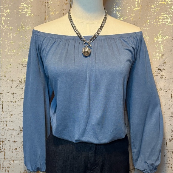 Jazzy Blue Off-Shoulder Women's Top - Picture 1 of 7